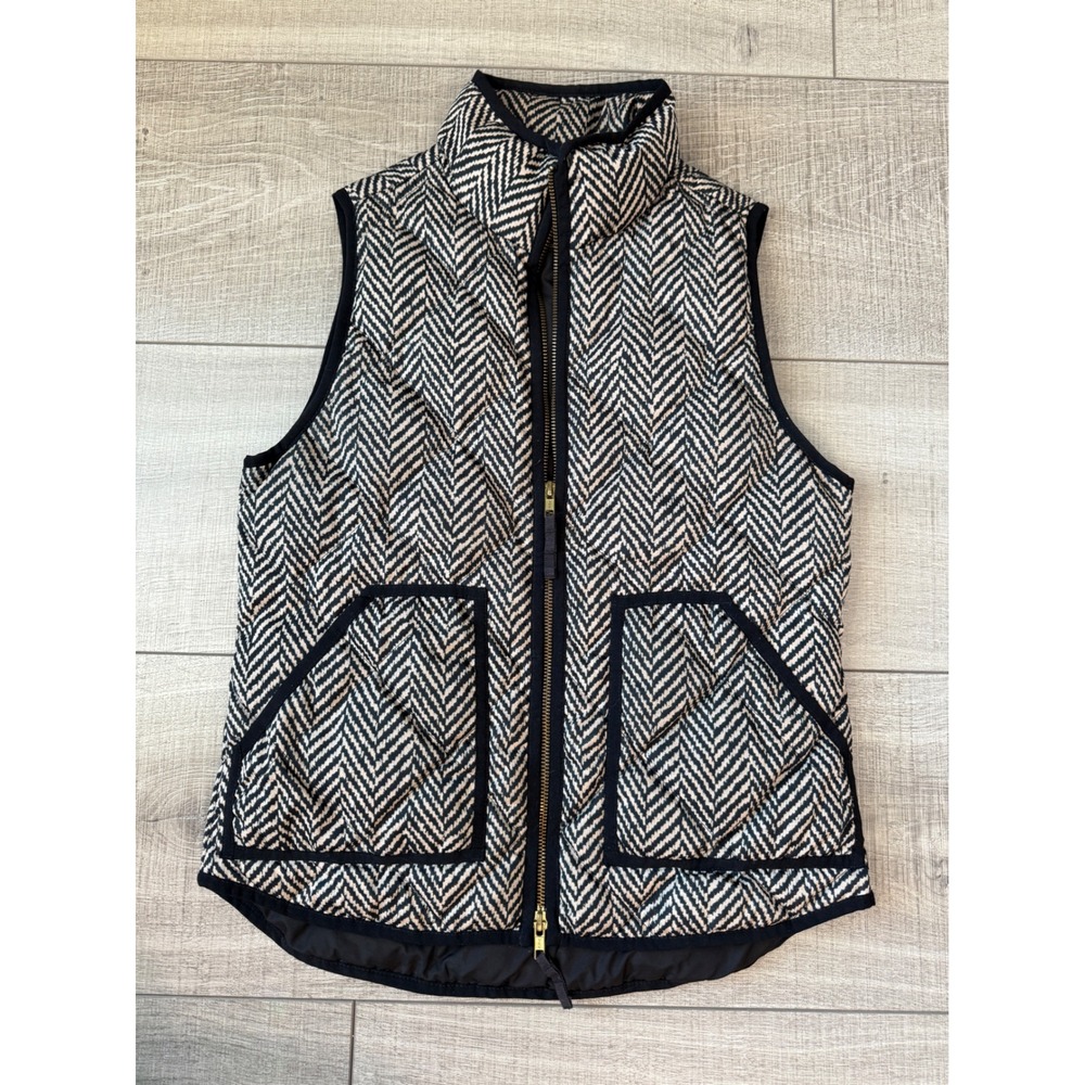 J.Crew Herringbone Down Puffer Vest XS Navy Cream‎ Quilted